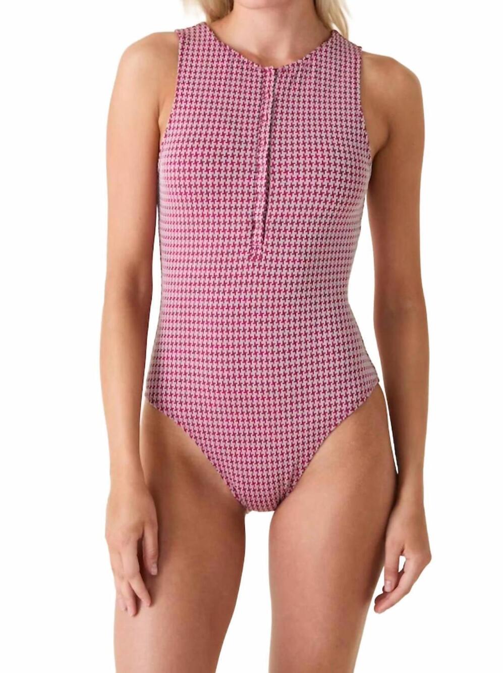 NEW ANDIE SWIM malibu one piece in merlot houndstooth
